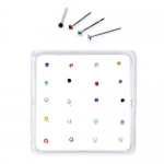 Sterling Silver Set of 20 Multi-Color Nose Stud Box 1.5 mm Straight