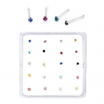 Sterling Silver Set of 20 Multi-Color Nose Stud Box 1.5 mm With End Ball (Colors May Vary)