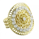 Matte Gold Plated Fashion Stretch Ring with White Stones in Center For Women - One Size Fits most