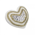 Silver Plated Pave Heart Ring With White and Gold Beads and Clear Crystals in Center