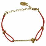 Butterfly Cubic Zirconia Bar Red Leather Bracelet with 1 Chain Tail