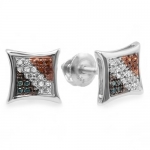 0.10 Carat (ctw) Sterling Silver Blue, White & Red Round Diamond Micro Pave Setting Kite Shape Stud Earrings