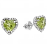 1.65 Carat (ctw) 10k White Gold Heart Green Peridot Diamond Halo Stud Earrings