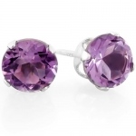 1.50 Carat (ctw) 6mm Real Natural Genuine Round Purple Amethyst Round Stud Earring 925 Sterling Silver