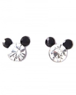 Adorable Clear and Black CZ Crystal x-Small 3/8 Famous Mouse Ears Silver Plated Stud Earrings