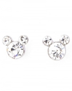 Adorable Clear Ice CZ Crystal x-Small 3/8 Famous Mouse Ears Silver Plated Stud Earrings