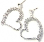 Glamorous Silver Tone Austrian Crystal Rhinestone Embellished Open Heart Drop Dangle Earrings