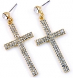 Poparazzi Basketball Wives Hip Hop Style Crystal Embellished 2 Cross Dangle Drop Charms Earrings Gold Plating