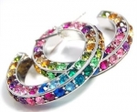 Large Colorful Triple Sided Crystal Hoop Earrings with Rainbow Multicolor Pink Purple Blue Green Crystals
