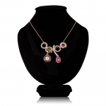 FASHION PLAZA Rose Gold Finish Multi-Color Crystal Five-Pendant Necklace on Snake Chain N160