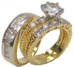 14k Yellow Gold Overlay His & Hers 3 Piece Engagement Wedding Ring Set (Women's Sizes 5,6,7,8,9) (Men's Sizes 8,9,10,11,12,13) Lifetime Warranty. Email your sizes to us after you purchase.