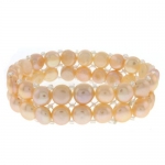 7 Two Strands Stretchy Peach Color Freshwater Pearl Bracelet Bangle 8mm