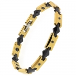 8 Gold and Black Ceramic Link Bracelet With Black Diamonds and Magnets