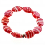 7.5 Red Color Oval Murano Stretchable Bracelet With Metal Base Spacers