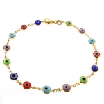 10 Inch Multi-Color Gemstones & Gold Plated Evil Eye Anklet Bracelet