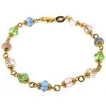 7.5 Multi-Color Round Beads Yellow Gold Plated Bracelet 7.5 Inch