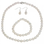 Genuine Freshwater White Pearl Necklace Bracelet & Earring Set