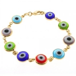 Stunning 7 Inch Multi-Color 11mm Round Evil Eye & Gold Plated Bracelet