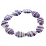 7.5 Purple Color Oval Murano Stretchable Bracelet With Metal Base Spacers