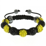 Hip Hop 10mm Yellow & Black Crystal Ball and Magnetic Ball Adjustable Bracelet