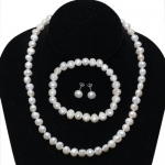 Freshwater White Pearl Sterling Silver Necklace Earrings Bracelet Set