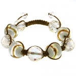 14mm Handmade Gold & White Murano Glass On Adjustable Macrame Silk Cord Bracelet