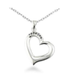 1/10 CT Black Cubic Zirconia Heart Pendant In Sterling Silver With 18 Chain