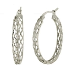 1.1 Inch Sterling Silver Hoop Earrings Filigree Style