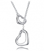 Flying Colors Classic Sterling Silver Necklace for Women Linked Heart in Heart Pendant Necklace with Bold and Open Heart Love Design