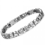 Titanium Stainless Steel Women Link Bracelet Solid Heart Link Bracelet Love with Diamond Cut Rhinestone Accents