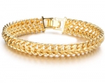 18K Yellow Gold Plated Double Curb Chain Bracelet Unisex, 10mm Wide 7.5 Long
