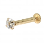 16 Gauge 5/16 - Low Setting 14K Yellow Gold Labret / Tragus / Helix - 2mm Diamond (SI1 Color G)