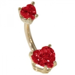 14G 3/8 - Petite Hearts Garnet Solid 14K Yellow Gold Belly Ring - (January)