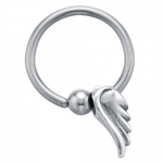 Angel's Wing - 925 Sterling Silver Sliding Charm Captive Bead Ring - 16 Gauge