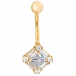 Princess-Cut CZ with Emerald-Cut Accents 14K Yellow Gold Belly Button Ring