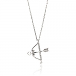 .925 Sterling Silver Open Cupid Bow and Heart Arrow CZ Charm Necklace with 16-18 Adjustable Chain
