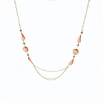 Extra Long Hanging Multi Strands Orange Beaded Fashion Necklace with Yellow Gold Plated Chain for Women - 48