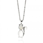 Rhodium Plated Brass Pave Cubic Zirconia Diamonds White Stone Cat Pendant Charm Necklace with 16-18 Adjustable Chain
