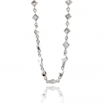 Rhodium Plated Brass Princess Cut Cubic Zirconia Diamonds Necklace with 16-18 Adjustable Chain