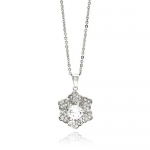 Rhodium Plated Brass Cubic Zirconia Diamonds Designer Flower Pendant Charm Necklace with 16-18 Adjustable Chain