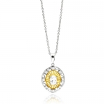 Rhodium Plated Brass Two Toned Yellow Gold Quality Plated Open Oval Design Cubic Zirconia Diamonds Necklace with 16-18 Adjustable Chain