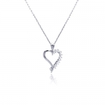 Rhodium Plated Brass Open Heart Cubic Zirconia Diamond Charm Necklace with 16-18 Adjustable Chain