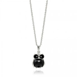 Rhodium Plated Brass White and Black Cubic Zirconia Diamond Designer Owl Pendant Charm Necklace with 16-18 Adjustable Chain