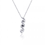 Rhodium Plated Brass Designer Hanging Cubic Zirconia Diamond Charm Necklace with 16-18 Adjustable Chain
