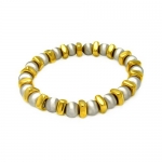 .925 Sterling Silver Rhodium Plated 8mm Ball and Yellow Gold Plated Bar Design Stretchable Italian Bracelet Band - One Size