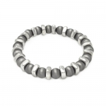 .925 Sterling Silver Rhodium Plated 8mm Ball and Bar Design Stretchable Italian Bracelet Band - One Size
