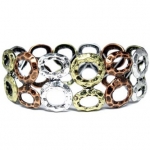 Heirloom Finds Mixed Metal Hammered Disk Stretch Bracelet Silver, Rose and Yellow Gold Tone