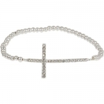 Heirloom Finds Petite Crystal Sideways Cross Bracelet in Silver Tone
