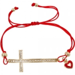 Heirloom Finds Adjustable Sideways Cross Bracelet in Gold Tone with Crystals and Red Enamel Heart