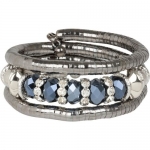 Heirloom Finds Gunmetal Wrap Bracelet with Faceted Black Beads Silver and Crystal Accents
